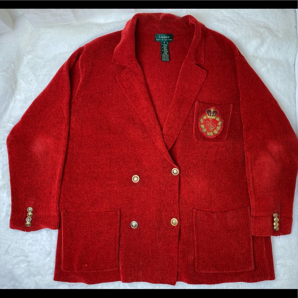 Lauren Ralph Lauren Red Double-breasted Cardigan sz M